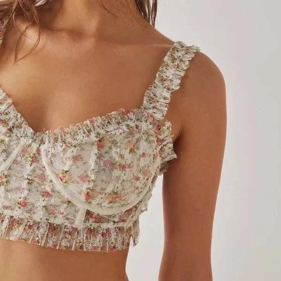 Free People Gimme Butterflies Bra size large new Floral Ruffle bralette - Picture 3 of 7